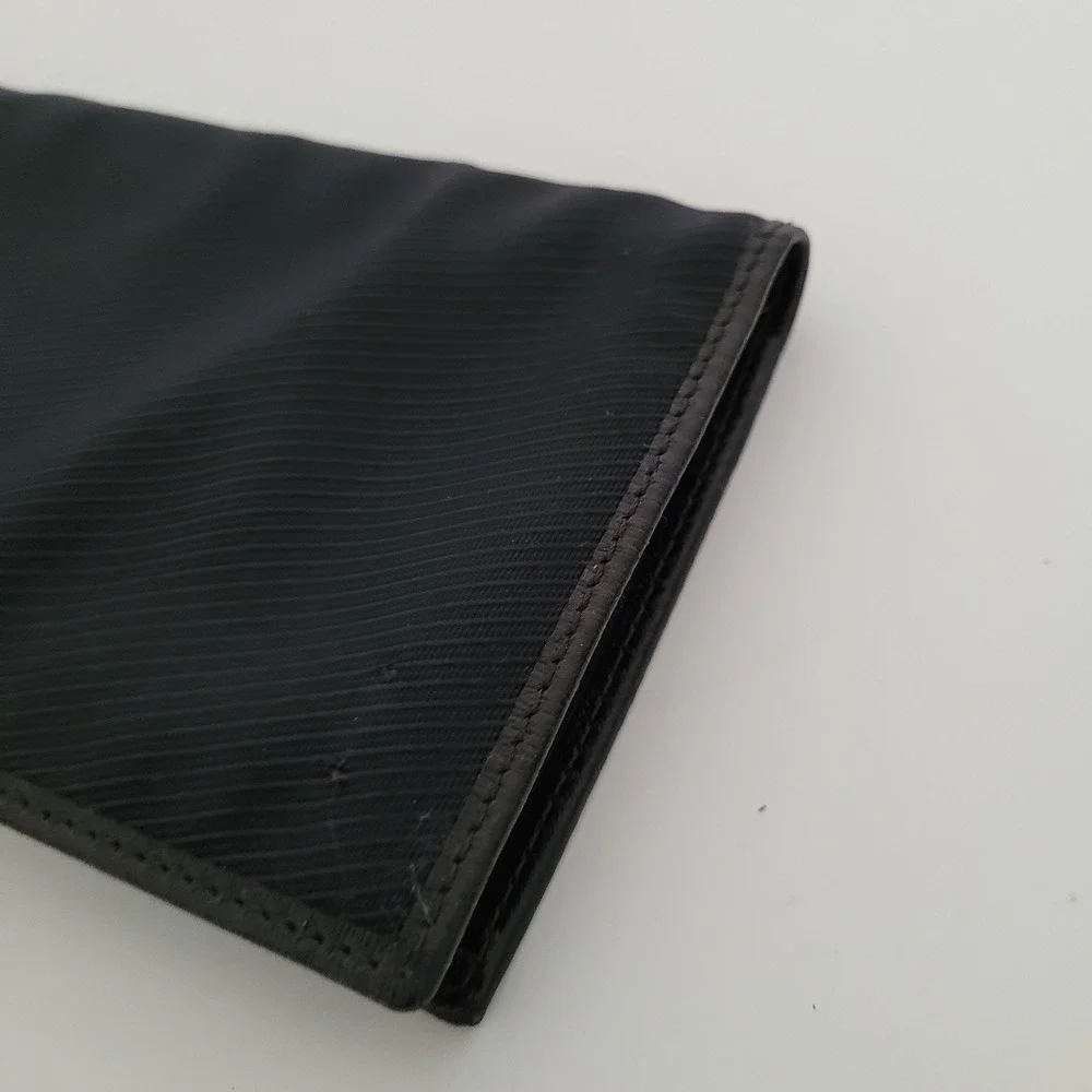 Dunhill London Mens Long Bifold Wallet Black Nylon Leather Trim Slim Wallet